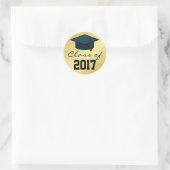 Sticker Rond Classe de 2017 Graduation Cap Sticker, Gold Black (Sac)
