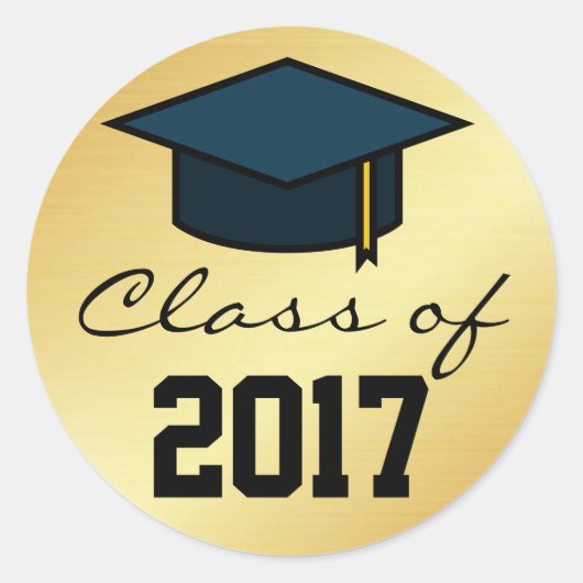 Sticker Rond Classe de 2017 Graduation Cap Sticker, Gold Black (Devant)