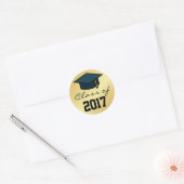 Sticker Rond Classe de 2017 Graduation Cap Sticker, Gold Black (Enveloppe)