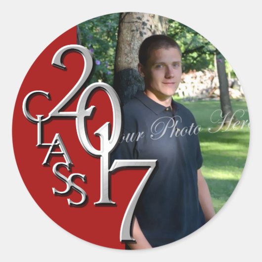 Sticker Rond Classe de 2017 Red and Silver Graduation Photo (Devant)