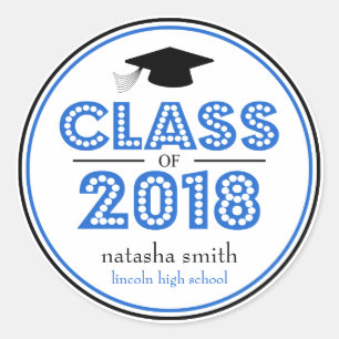 Sticker Rond Classe De 2018 Graduation Favor (Bleu / Noir)
