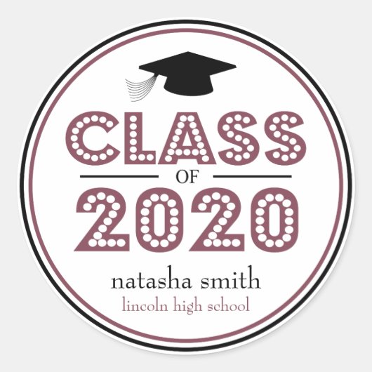 Sticker Rond Classe De 2020 Faveur De Graduation (Maroon / Noir (Devant)