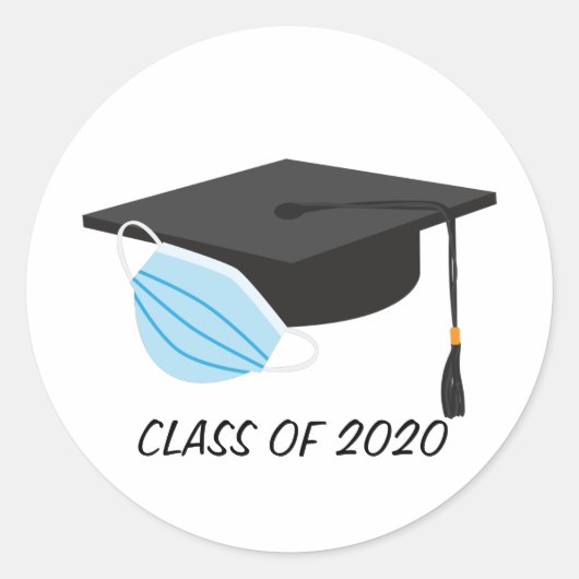 Sticker Rond Classe de 2020 Graduation avec masque facial (Devant)