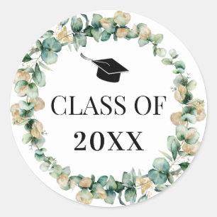 Sticker Rond Classe de 2021 Eucalyptus Botanical Graduation