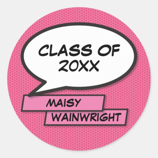 Sticker Rond Classe de 2021 Graduate Girly Pink Fun Graduation (Devant)