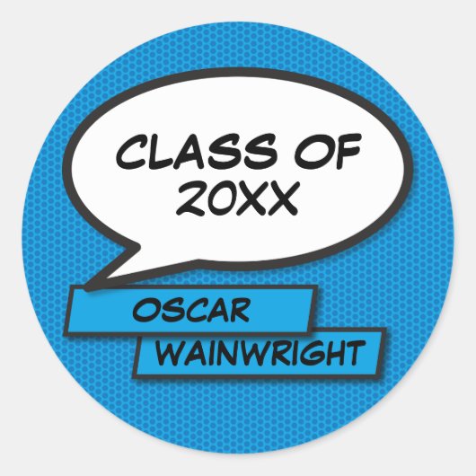 Sticker Rond Classe de 2021 Graduation Fun Modern Blue (Devant)