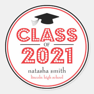 Sticker Rond Classe De 2021 Prime De Diplôme (Rouge / Noir)
