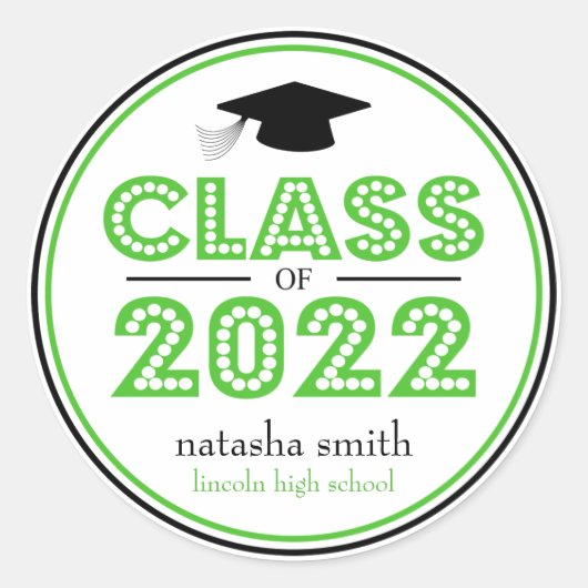 Sticker Rond Classe De 2022 Faveur De Graduation (Lime / Noir) (Devant)