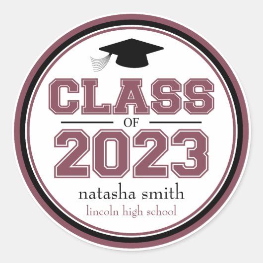 Sticker Rond Classe De 2023 Faveur De Graduation (Maroon) (Devant)