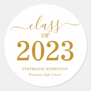 Sticker Rond Classe de 2023 Gold Script Graduation
