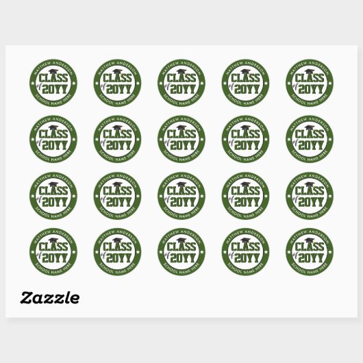 Sticker Rond Classe de 2024 Forest Green Graduation Party (Feuille)