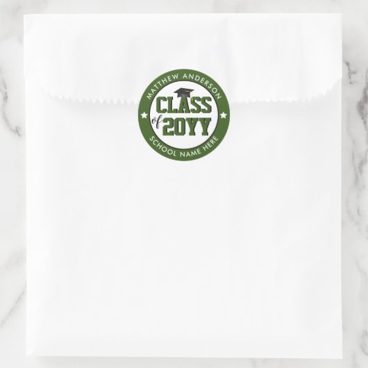 Sticker Rond Classe de 2024 Forest Green Graduation Party (Sac)