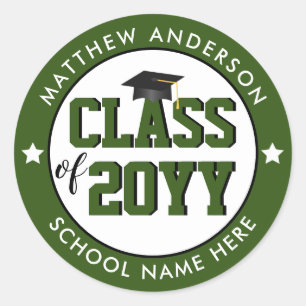 Sticker Rond Classe de 2024 Forest Green Graduation Party