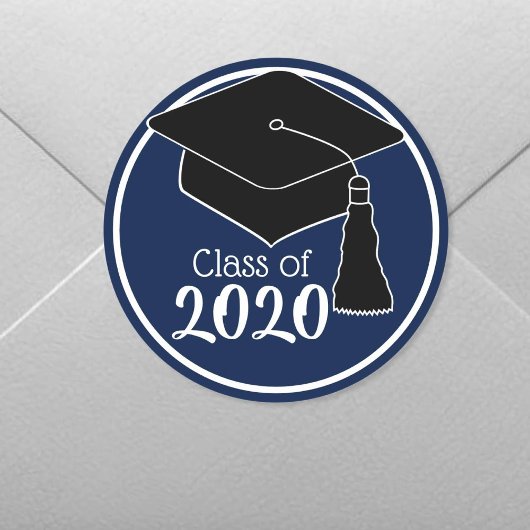 Sticker Rond Classe de 2024 Marine et Casquette blanc