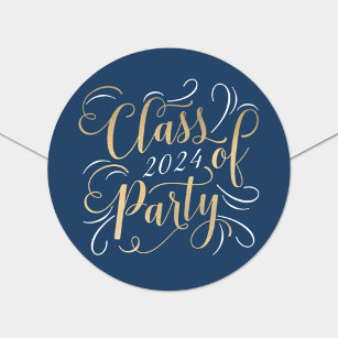 Sticker Rond Classe de 2024 Marine Gold Graduation Party