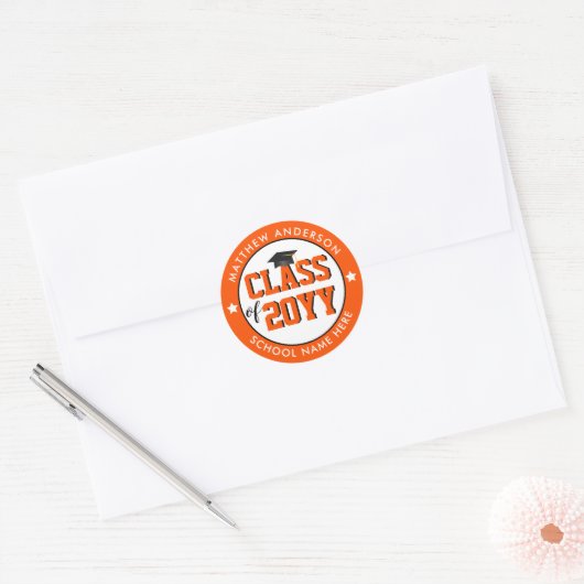 Sticker Rond Classe de 2024 Orange Graduate Graduate (Enveloppe)
