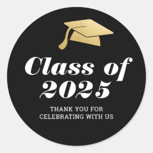Sticker Rond Classe de 2025 Elégant Casquette Graduate Merci no