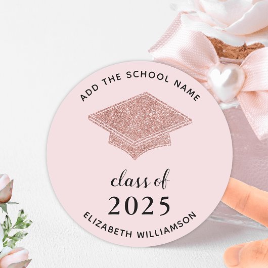 Sticker Rond Classe de 2025 Graduate Blush Pink Graduation