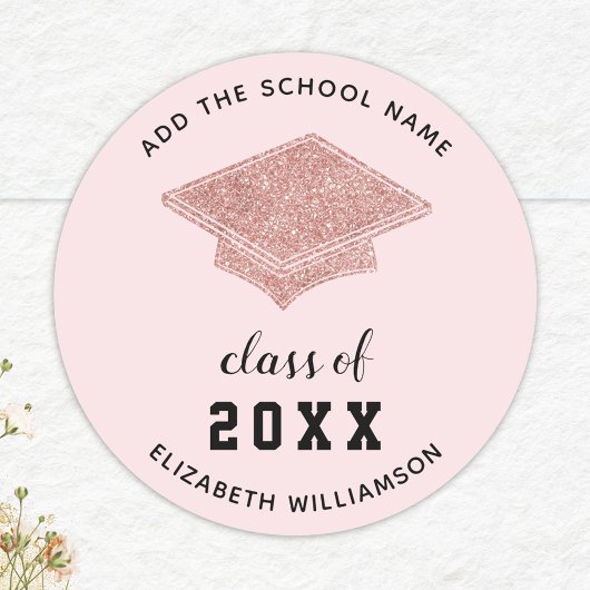 Sticker Rond Classe de 2025 Graduate Light Pink Graduation