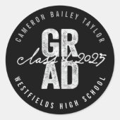 Sticker Rond Classe de 2025 Gras GRAD Argent Foil Mood Graduati (Devant)