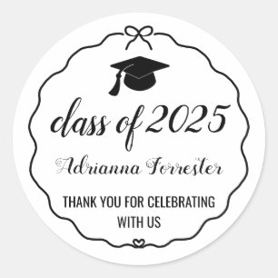 Sticker Rond Classe De 2025 Mignonne Bow Graduate Casquette M