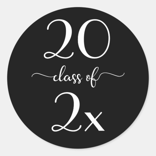 Sticker Rond Classe de 2025 Modern Script Black White Graduatio (Devant)