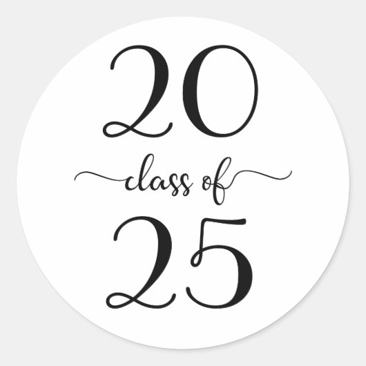Sticker Rond Classe de 2025 Modern Script White Black Graduatio (Devant)