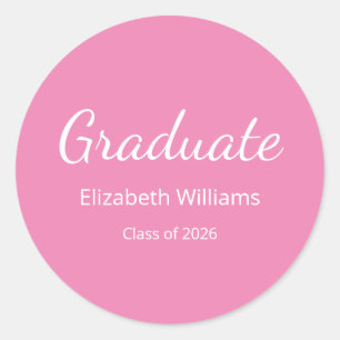 Sticker Rond Classe de 2025 Script Girly Pink Graduation