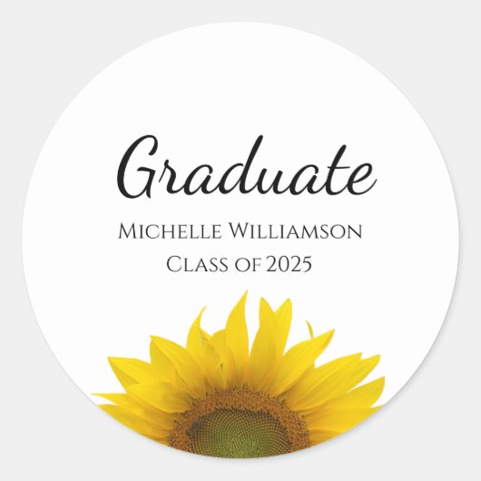 Sticker Rond Classe de 2025 Sunflower Jaune Graduation (Devant)
