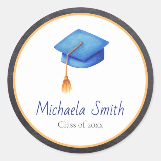 Sticker Rond Classe de Bleu clair Bleu Barrière avec Tassel (Devant)