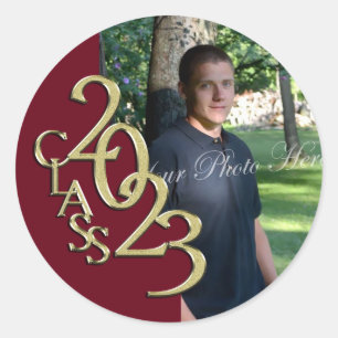 Sticker Rond Classe de Burgundy and Gold Graduation Classic 202
