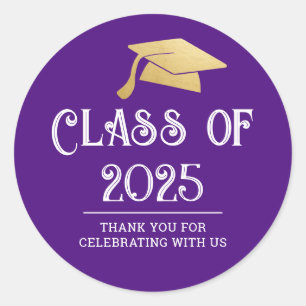 Sticker Rond Classe de Casquette diplômé 2025   Merci pourpre