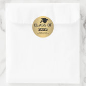 Sticker Rond Classe de Casquette diplômé 2025 | Or Merci (Sac)