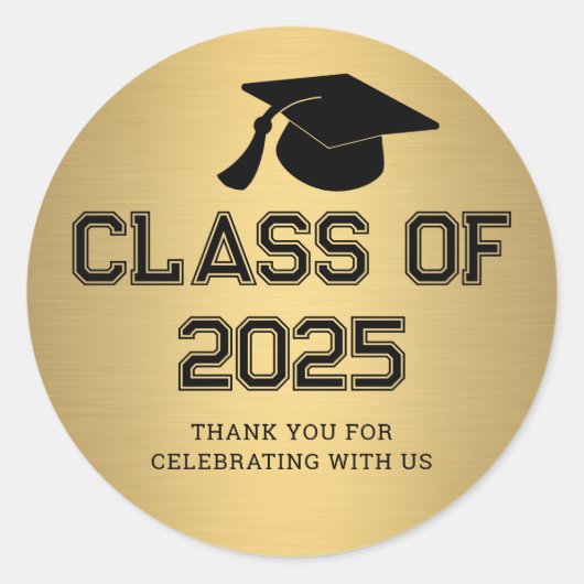 Sticker Rond Classe de Casquette diplômé 2025 | Or Merci (Devant)
