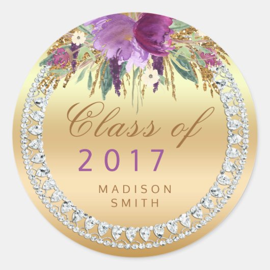Sticker Rond Classe de Diamants de Fleurs 2017 Gold Graduation (Devant)