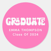 Sticker Rond Classe De Diplômés Rétro Hot Pink De 2024 (Devant)