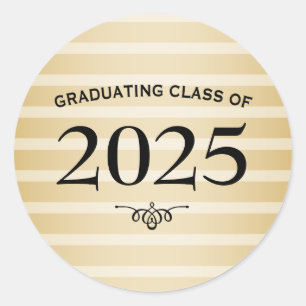 Sticker Rond Classe de fin d'études de 2025 Gold Striped