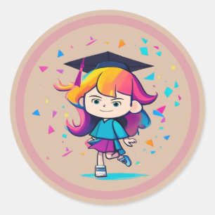 Sticker Rond Classe de fin d'études mignonne 2025 Diplômée de l