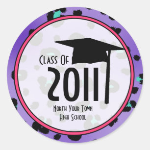 Sticker Rond Classe De Graduation De 2011 Empreinte de léopard