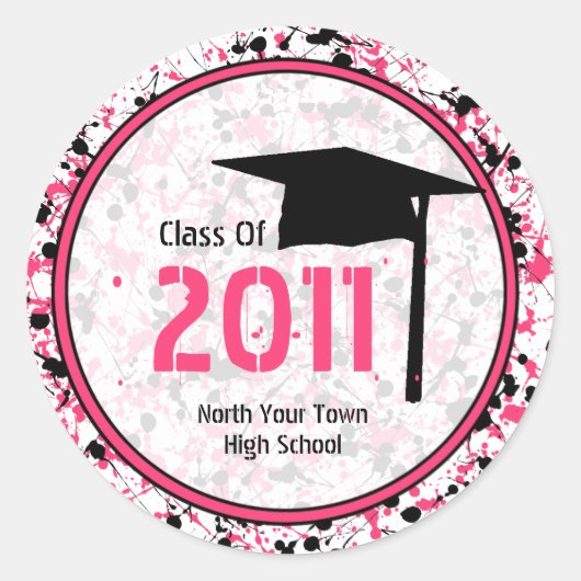Sticker Rond Classe De Graduation De 2011 Paint Rose & Noir (Devant)