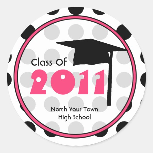 Sticker Rond Classe De Graduation De 2011 Polka Dot & Pink (Devant)