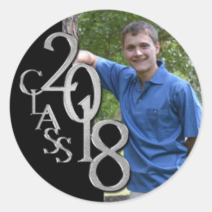 Sticker Rond Classe de Graduation de 2018 Photo Noir et Argent