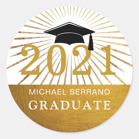 Sticker Rond Classe De Graduation De 2021 Gold Foil Graduate (Devant)