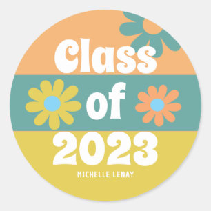 Sticker Rond Classe de Graduation de 2023 pour les marguerites