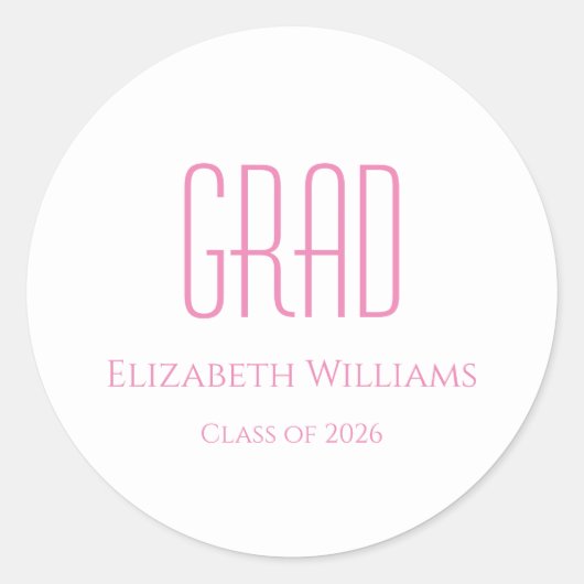 Sticker Rond Classe de graduation de 2025 Typographie rose simp (Devant)