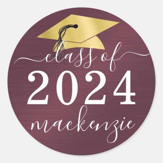 Sticker Rond Classe De Graduation De Script Métallique Maroon (Devant)