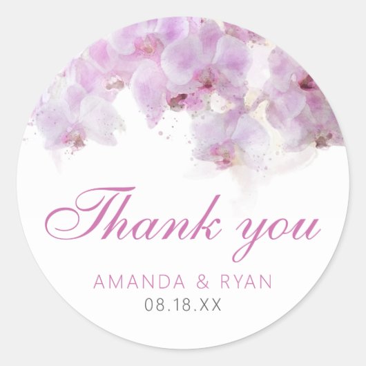 Sticker Rond Classe de Mariage Floral à fleurs d'orchidée rose (Devant)