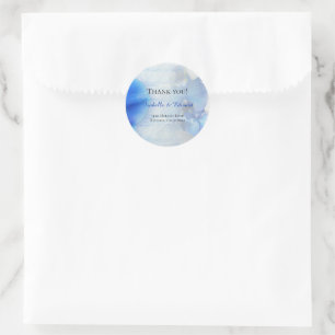 Sticker Rond Classe de Mariage Floral Orchidée bleu Aquarelle m