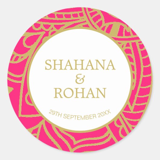 Sticker Rond Classe de Mariage moderne de style indien Pink Gol (Devant)