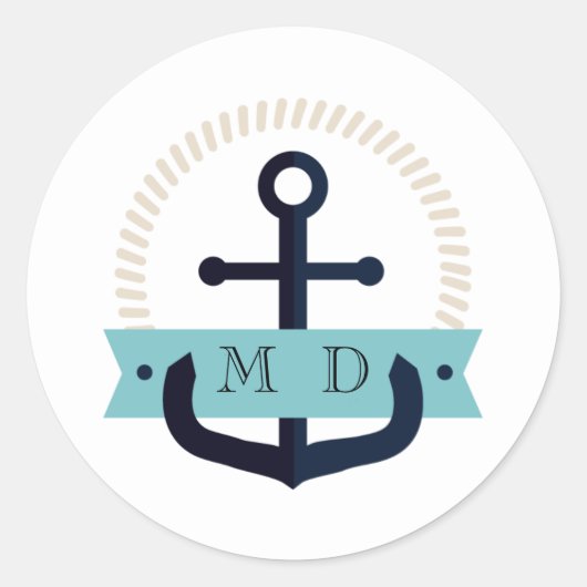 Sticker Rond Classe de Mariage Monogramme marine moderne Ancre  (Devant)